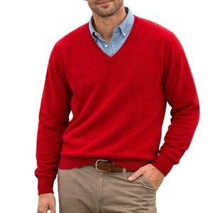 Cotswold Vintage Red 100% Lambswool V Neck Sweater Mens 44 Fully Fashioned Knit
